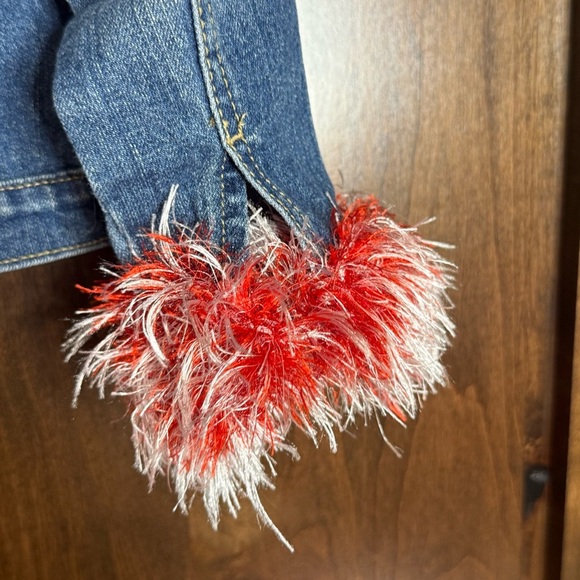 The Children's Place Blue and Red Jean Jacket with Pom Pom trim Wisconsin 18-24M - Picture 6 of 6